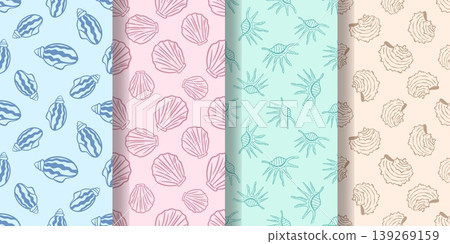 Set of themed seamless patterns with seashells Set of themed seamless patterns with seashells 139269159