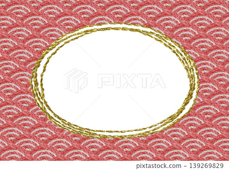 [Japanese-style horizontal frame with Seigaiha wave pattern] Hand-embroidered illustration material 139269829
