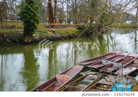 Boats on river Oxford England nature scene. Boats on river Oxford England nature scene. 139270239