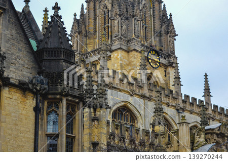 Gothic tower with clock Oxford England architecture. Gothic tower with clock Oxford England architecture. 139270244