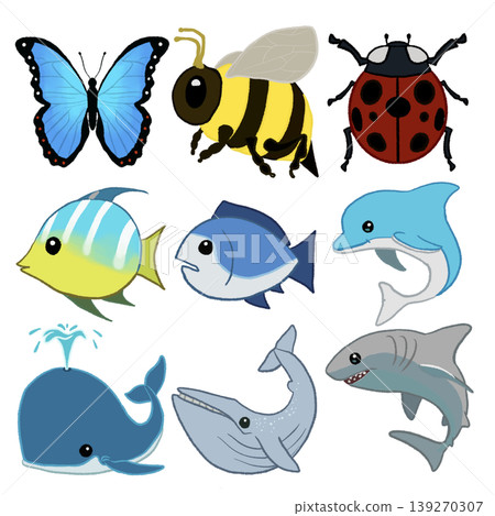 一組描繪各種生物的插圖 一組描繪各種生物的插圖 139270307