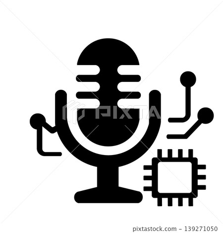 A digital icon (black) that processes audio data from a microphone using AI. 139271050