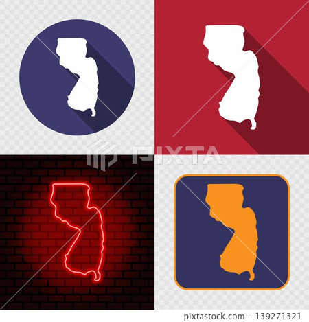 New Jersey State Map Icons Set, USA Silhouette Collection in Flat, Minimal and Neon Styles. New Jersey State Map Icons Set, USA Silhouette Collection in Flat, Minimal and Neon Styles. 139271321