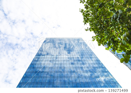 Landscape of the office town looking up at a skyscraper Landscape of the office town looking up at a skyscraper 139271499