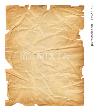 Stained vintage parchment paper isolated on white Stained vintage parchment paper isolated on white 139271529