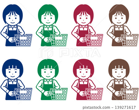 Icon of a woman with a shopping basket and apron 139271617