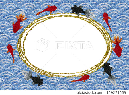 【日式橫框,飾以波浪紋和金魚圖案】手工刺繡插畫材料 【日式橫框,飾以波浪紋和金魚圖案】手工刺繡插畫材料 139271669