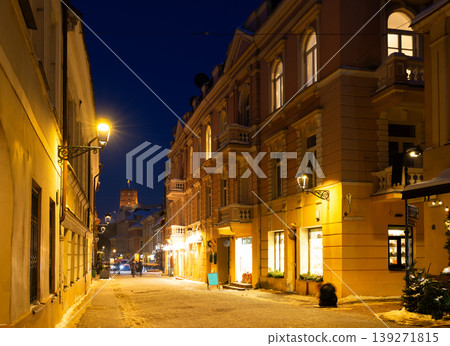 Night view of illuminated Pilies street in Old Town of Vilnius, Lithuania Night view of illuminated Pilies street in Old Town of Vilnius, Lithuania 139271815