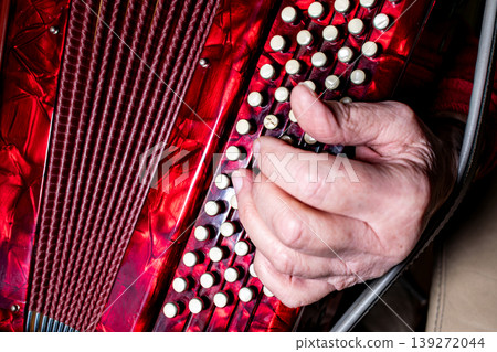 Person playing the accordion, a vintage musical instrument Person playing the accordion, a vintage musical instrument 139272044