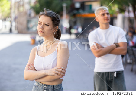 guy and his girlfriend quarreled on the street guy and his girlfriend quarreled on the street 139272381