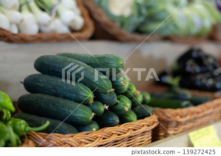 Cucumbers in shop window Cucumbers in shop window 139272425