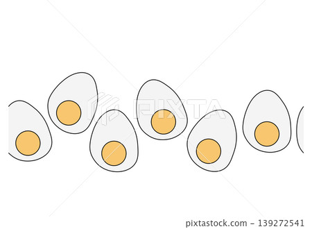 farm boiled half eggs Egg Colored seamless horizontal border hand drawn illustration. Vector graphic line art. Chicken or duck egg shape in flat color. farm boiled half eggs Egg Colored seamless horizontal border hand drawn illustration. Vector graphic line art. Chicken or duck egg shape in flat color. 139272541