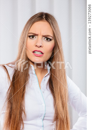 Angry young woman bussines shout. Angry young woman bussines shout. 139273066