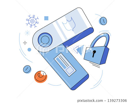 Hardware crypto wallet with padlock and shield vector illustration. Blockchain tech, asset protection, cold storage, finance safety, crypto management, cyber security. Secure usb drive with lock Hardware crypto wallet with padlock and shield vector illustration. Blockchain tech, asset protection, cold storage, finance safety, crypto management, cyber security. Secure usb drive with lock 139273306