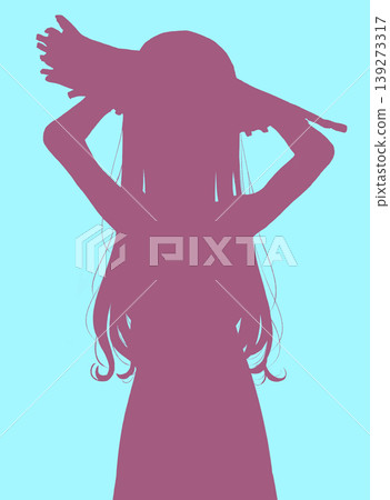 A long-haired girl wearing a straw hat; a silhouette of her being held down. A long-haired girl wearing a straw hat; a silhouette of her being held down. 139273317