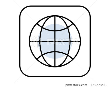 Globe with grid lines in a rounded frame vector illustration. Global network, internet access, international business, world travel, geography, web navigation. Earth sphere within a square boundary Globe with grid lines in a rounded frame vector illustration. Global network, internet access, international business, world travel, geography, web navigation. Earth sphere within a square boundary 139273419