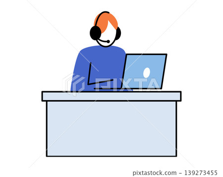 Support agent with headset at laptop vector illustration. Customer service, remote work, technical support, online education, telemarketing, communication. Call center worker using computer Support agent with headset at laptop vector illustration. Customer service, remote work, technical support, online education, telemarketing, communication. Call center worker using computer 139273455