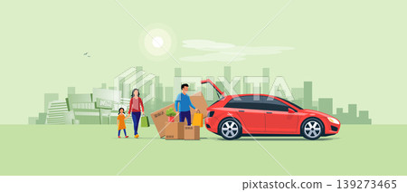 Family Shopping and Loading the Car Trunk with Purchase Family Shopping and Loading the Car Trunk with Purchase 139273465