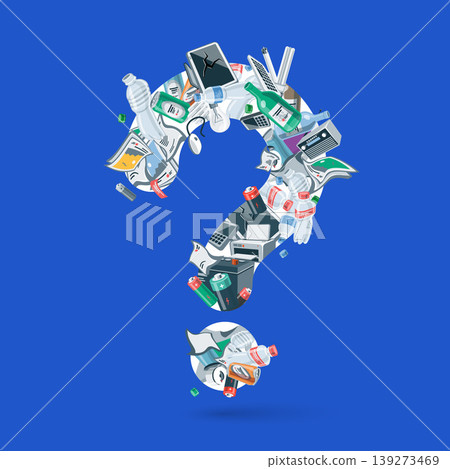 Illustration of Trash Elements Forming a Waste Question Mark Illustration of Trash Elements Forming a Waste Question Mark 139273469