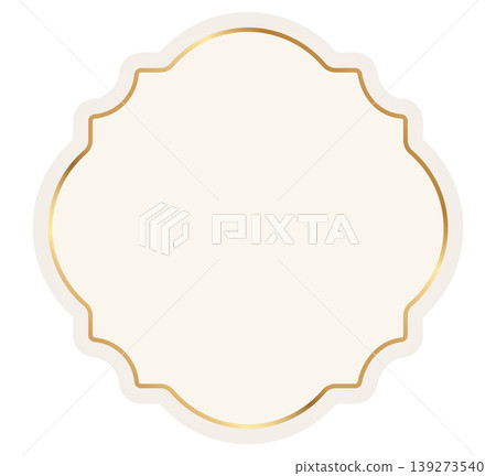 Ornamental decorative label with golden border. Vintage frame for elegant cosmetics packaging, romantic wedding invitations, classic boutique logos. Vector beige design template with blank space Ornamental decorative label with golden border. Vintage frame for elegant cosmetics packaging, romantic wedding invitations, classic boutique logos. Vector beige design template with blank space 139273540