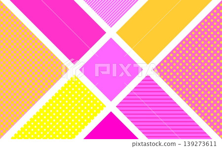 Geometric patterns: squares, triangles, dots, stripes, grids, pink, yellow, orange Geometric patterns: squares, triangles, dots, stripes, grids, pink, yellow, orange 139273611