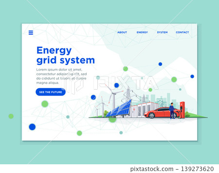 Energy Battery Storage Blockchain Grid System as Landing Page Concept 139273620