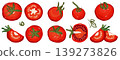 en this set of isolated images contains realistic tomato halves and whole vegetables ready for use. these graphics are perfect for digital recipes stickers and healthy lifestyle content. 139273826