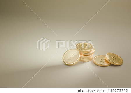 A coin that shines with a golden hue, in a beige background. A coin that shines with a golden hue, in a beige background. 139273862