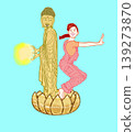 Buttock sumo wrestling: Buddha tries to win by emitting energy waves. Buttock sumo wrestling: Buddha tries to win by emitting energy waves. 139273870