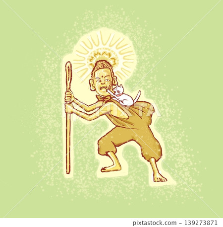 He scratched the Buddha's face three times. 139273871