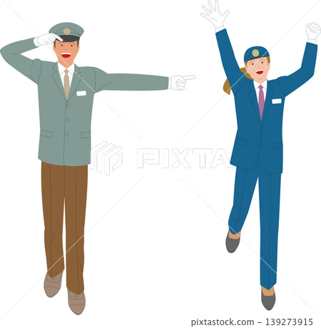 An illustration depicting a male driver and conductor, along with a female staff member, conveying an image of energetic work. An illustration depicting a male driver and conductor, along with a female staff member, conveying an image of energetic work. 139273915
