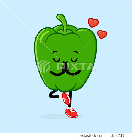 Green bell pepper character meditating yoga pose 139273931