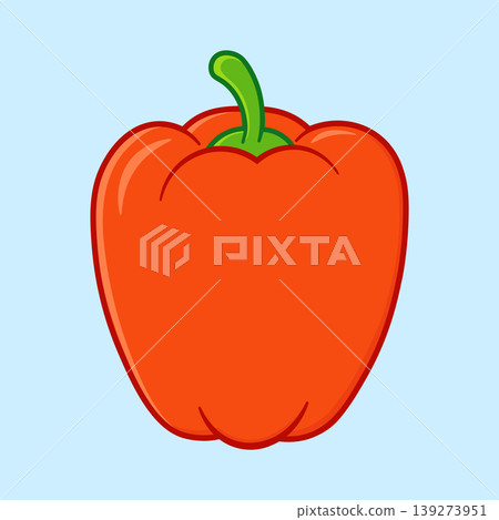 Red bell pepper cartoon illustration on light blue background Red bell pepper cartoon illustration on light blue background 139273951