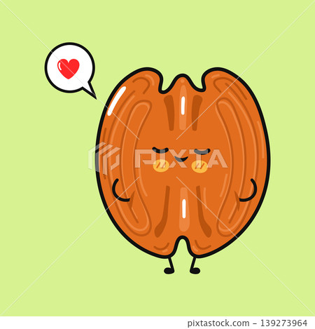 Cute happy pecan nut character expressing love Cute happy pecan nut character expressing love 139273964