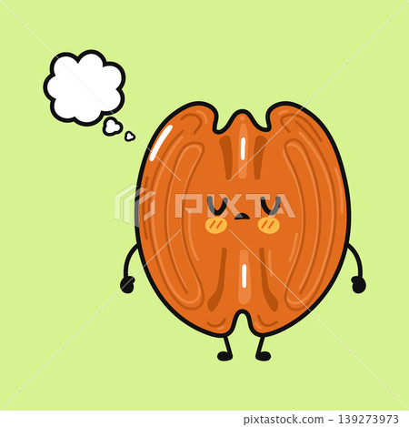 Cute pecan nut thinking with thought bubble cartoon 139273973