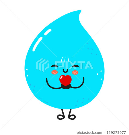 Cute cartoon water drop character holding red heart Cute cartoon water drop character holding red heart 139273977