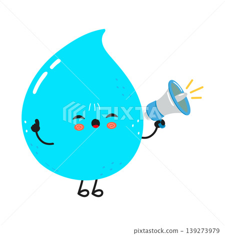 Water drop character holding megaphone making announcement Water drop character holding megaphone making announcement 139273979