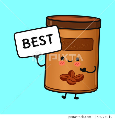 Cute coffee jar character holding best sign 139274019