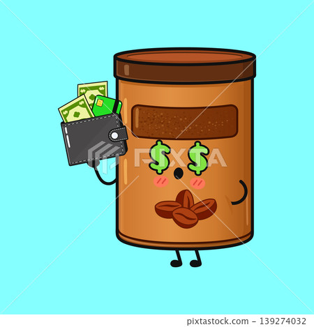 Coffee tin character showing wallet with money and credit card 139274032