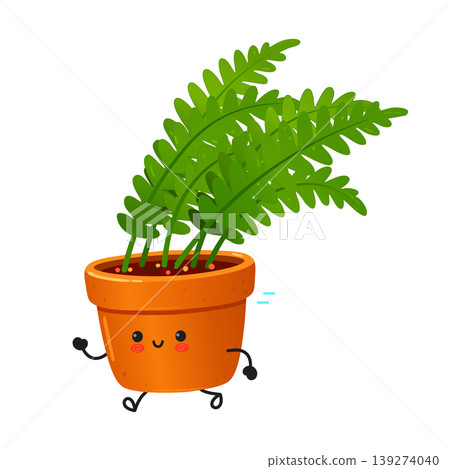 Cute fern houseplant running in a cartoon pot 139274040