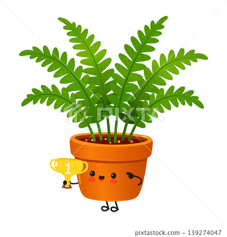 Cute nephrolepis fern plant winning golden trophy Cute nephrolepis fern plant winning golden trophy 139274047