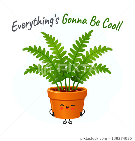 Cute smiling fern pot character inspiring positivity message 139274050