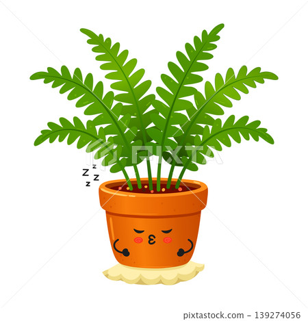 Cute sleeping nephrolepis fern potted plant character Cute sleeping nephrolepis fern potted plant character 139274056