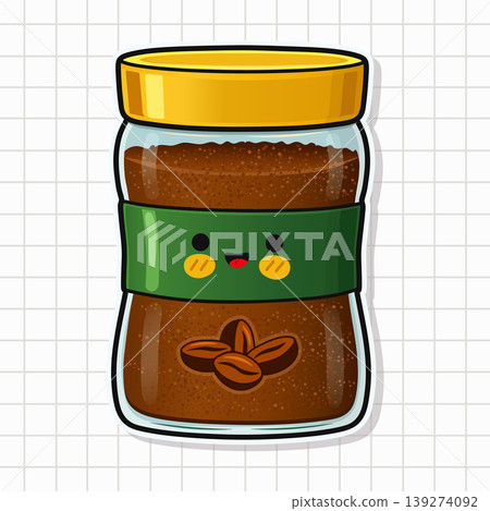 Cute instant coffee jar sticker with smiling face Cute instant coffee jar sticker with smiling face 139274092