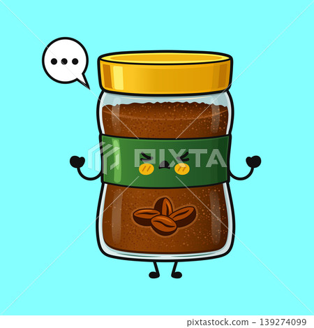 Grumpy instant coffee jar cartoon character debating Grumpy instant coffee jar cartoon character debating 139274099