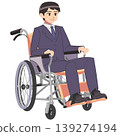 一位身穿西裝的男子坐在輪椅上的插圖 139274194