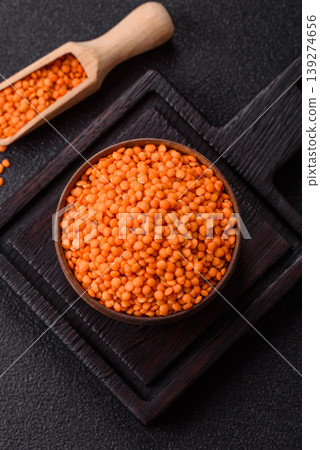 Raw red lentils as a source of protein for a healthy vegan meal. Red lentils 139274656