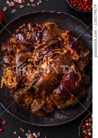 Chicken, duck, or goose liver with plums, onions, and spices. Chicken liver 139274674