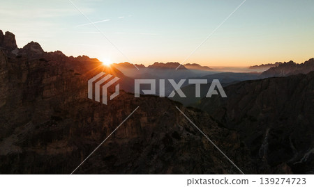 Sunset is over the horizon. Punto Panoramico Dolomiti mountains, majestic view of the popular place, nature background Sunset is over the horizon. Punto Panoramico Dolomiti mountains, majestic view of the popular place, nature background 139274723