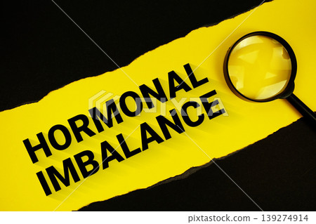 Hormonal Imbalance text on yellow with black paper torn ripped and magnifying glass Hormonal Imbalance text on yellow with black paper torn ripped and magnifying glass 139274914